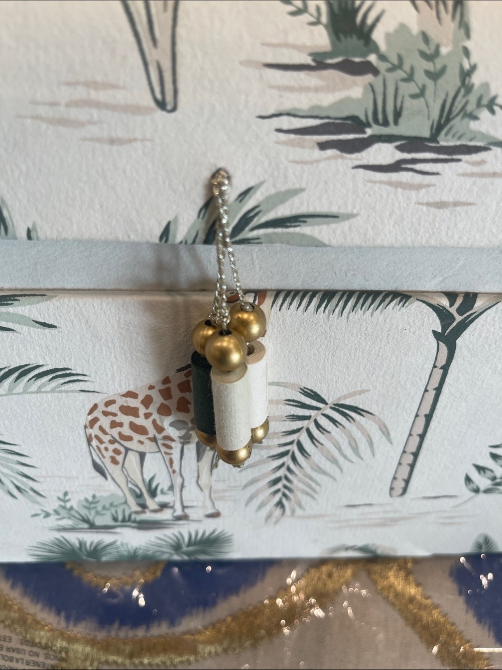 Decorative Jungle Print Storage Box with Tassel - White & Green - Picture 5 of 6